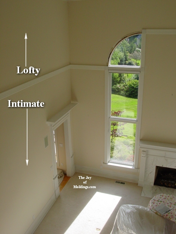 How To Install Crown Molding On Vaulted Or Cathedral Ceilings The Example 3 Use An Architrave Molding To Divide A Great Room