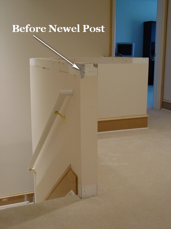Before After Newel Post On A Half Wall The Joy Of Moldings - Half Wall Cap Trim
